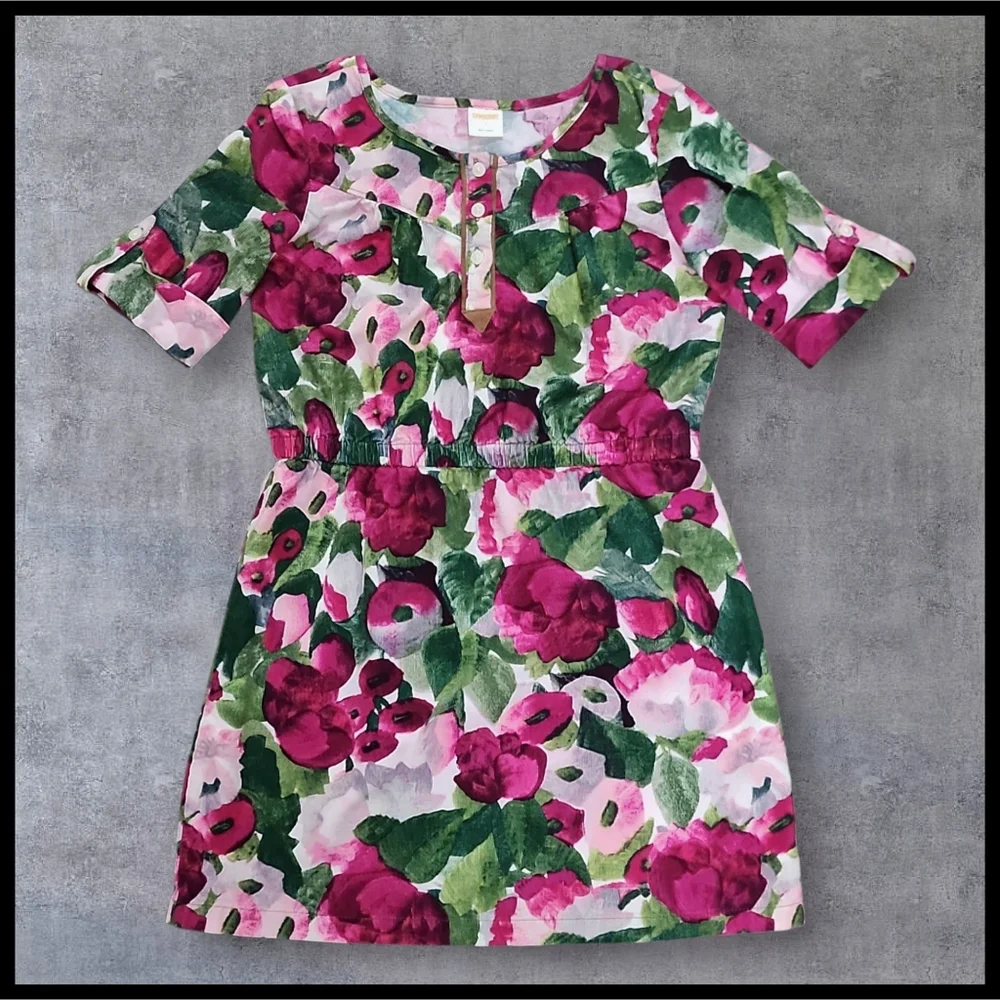 Gymboree Plum Pony Corduroy Dress Roll Tab Button Sleeve Fuschia Pink Green 7